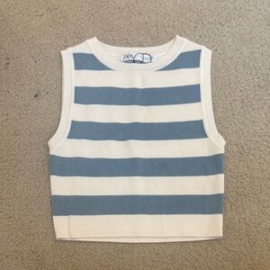 Zara Blue and White Striped Crop Top
